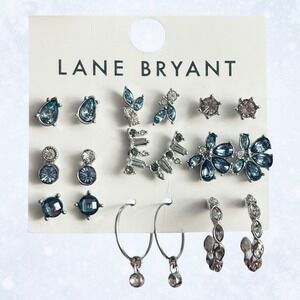 Lane Bryant Crystal Earring Set 10 Pairs Blue, Clear &‎ Purple Stones NWT
